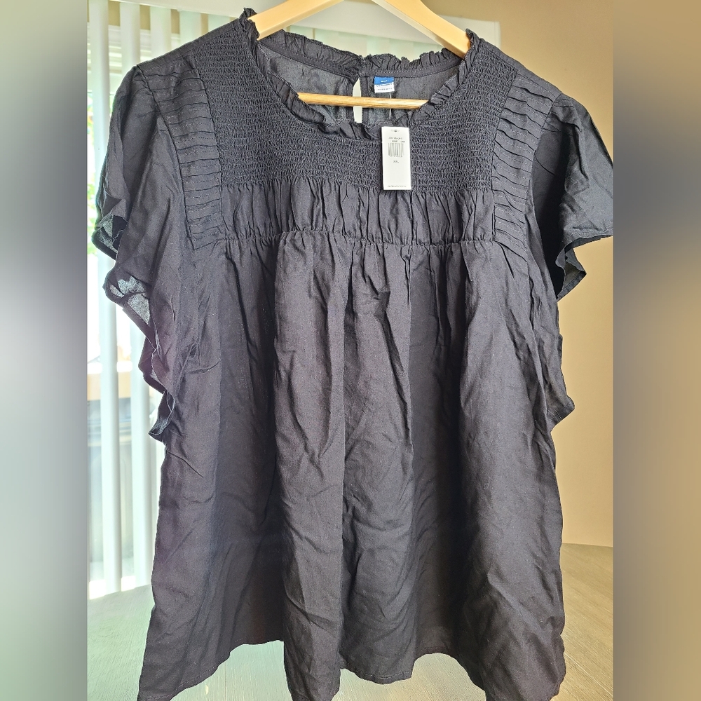 Old Navy Flutter-Sleeve Smocked Pintucked Swing Blouse for Women, Size XXL